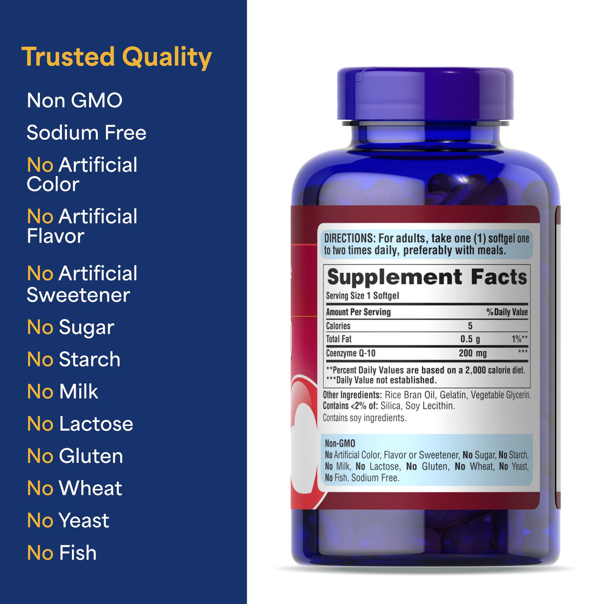Puritan's Pride Coenzyme Q10 sur une table avec des vitamines