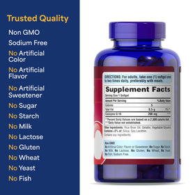 Puritan's Pride Coenzyme Q10 sur une table avec des vitamines