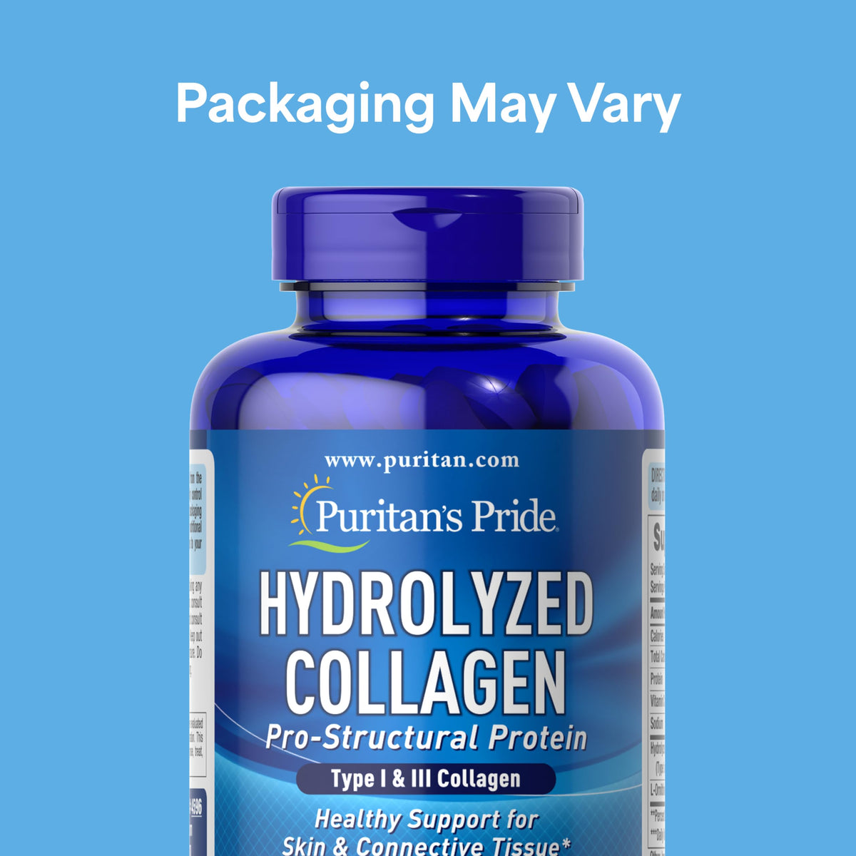 Puritan's Pride Collagène Hydrolysé 1000mg arrière de l'emballage