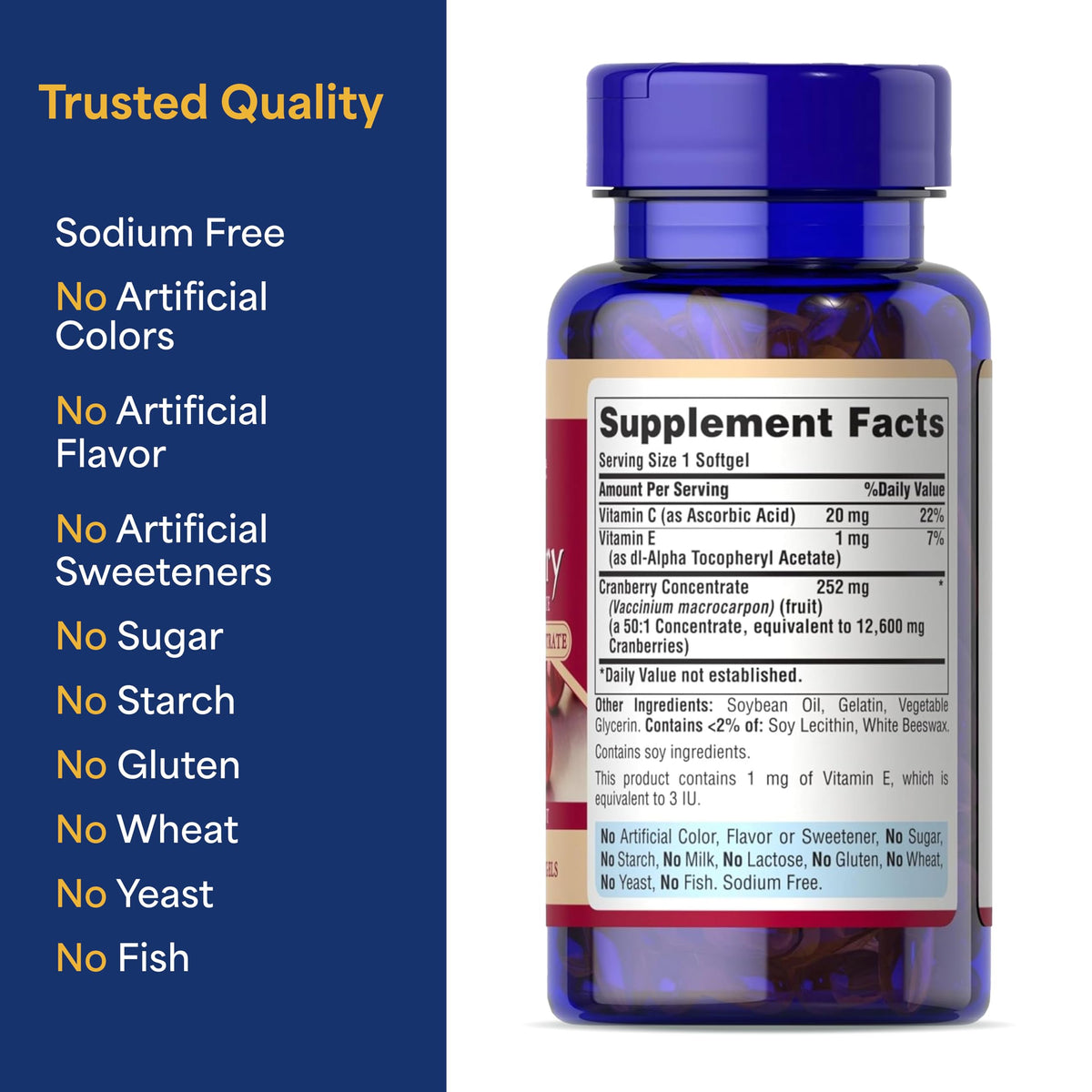 Puritan's Pride Concentré de Cranberry 252mg gélules avec des ingrédients