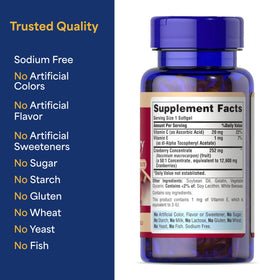 Puritan's Pride Concentré de Cranberry 252mg gélules avec des ingrédients