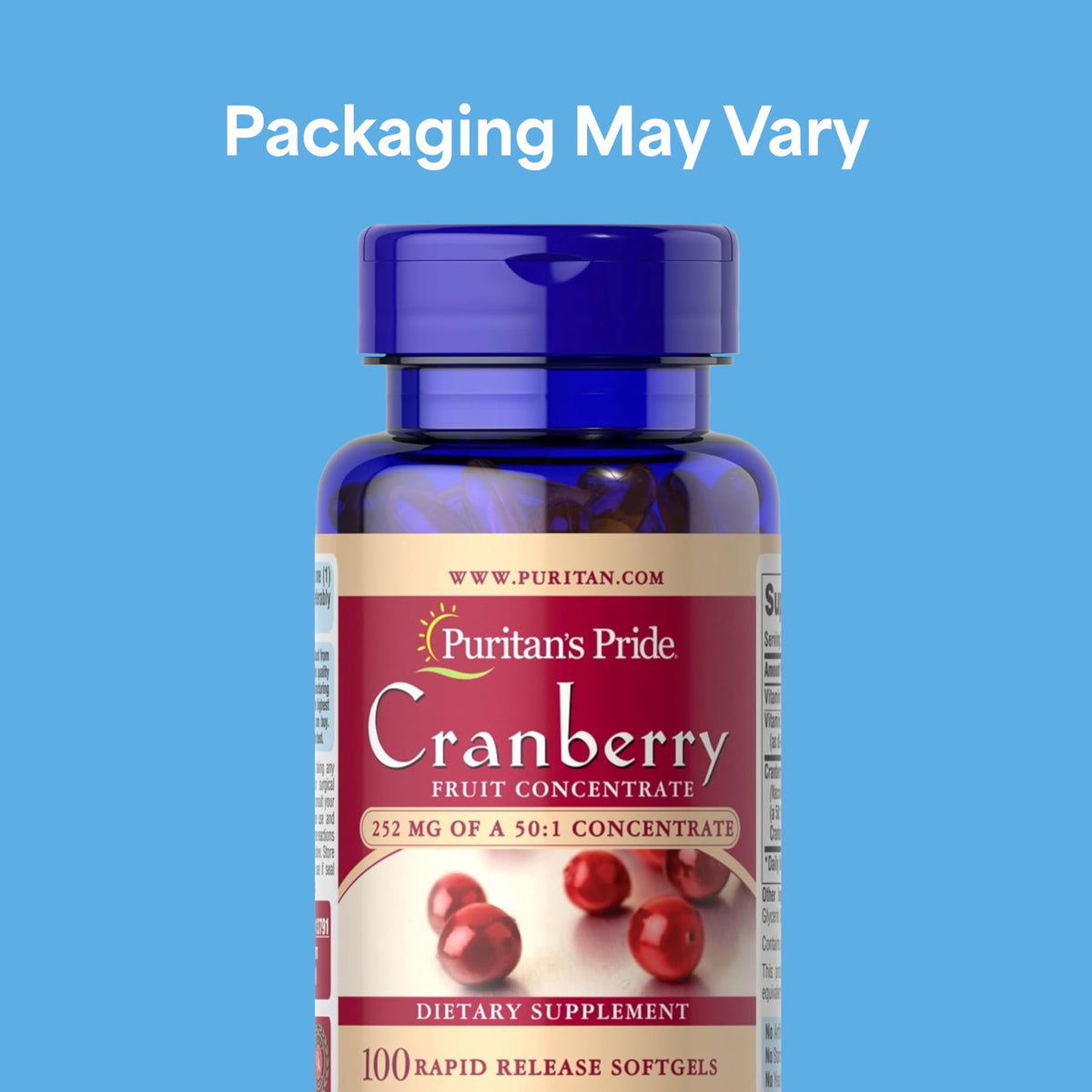 Puritan's Pride Concentré de Cranberry 252mg gélules en vue de dos