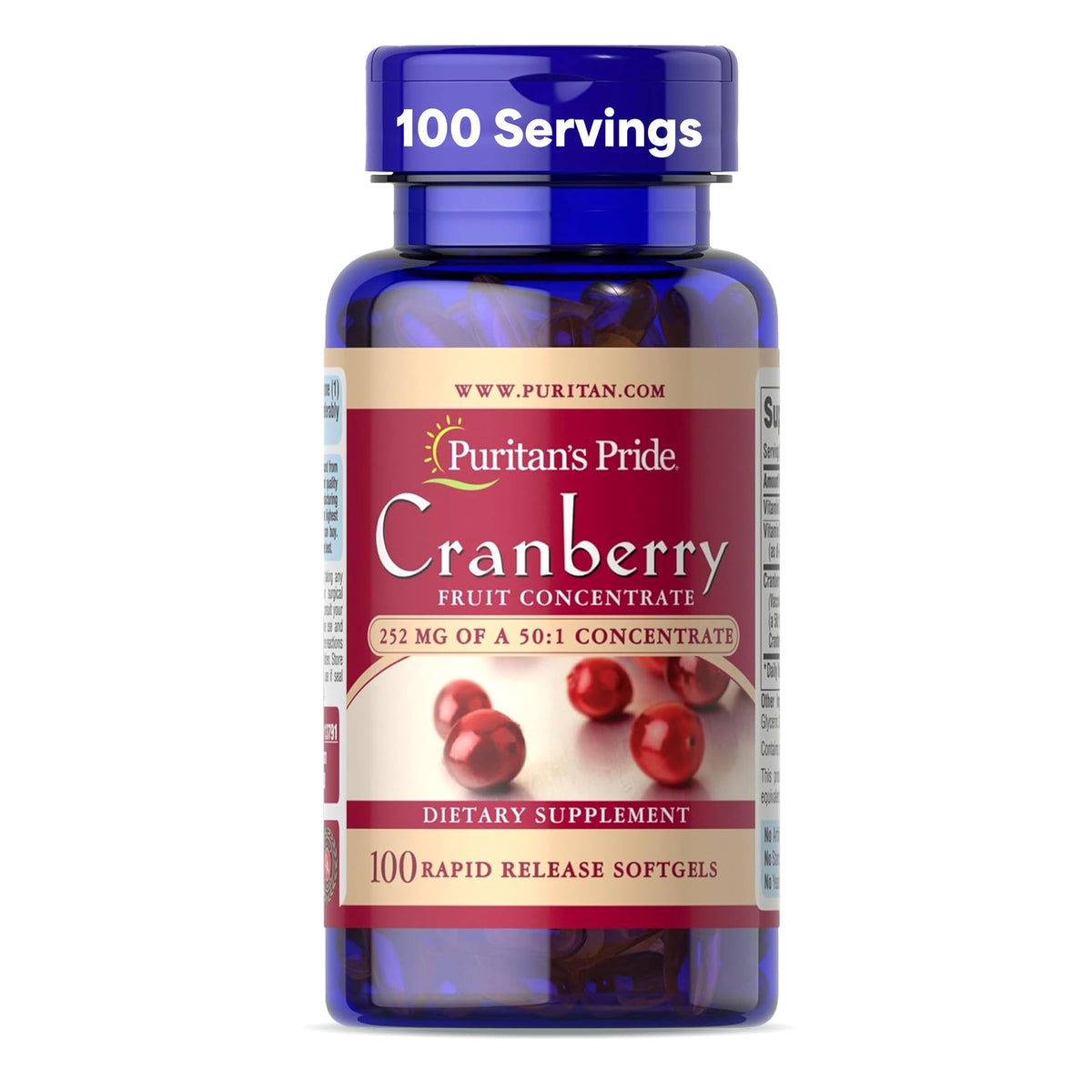 Puritan's Pride Concentré de Cranberry 252mg gélules en vue de face