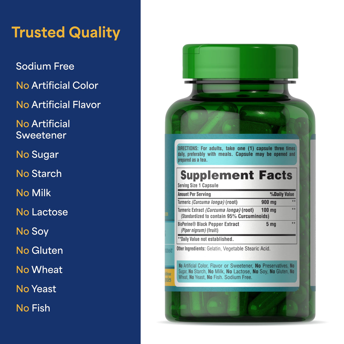 Puritan's Pride Curcuma Curcumin 1000 mg sur un fond blanc
