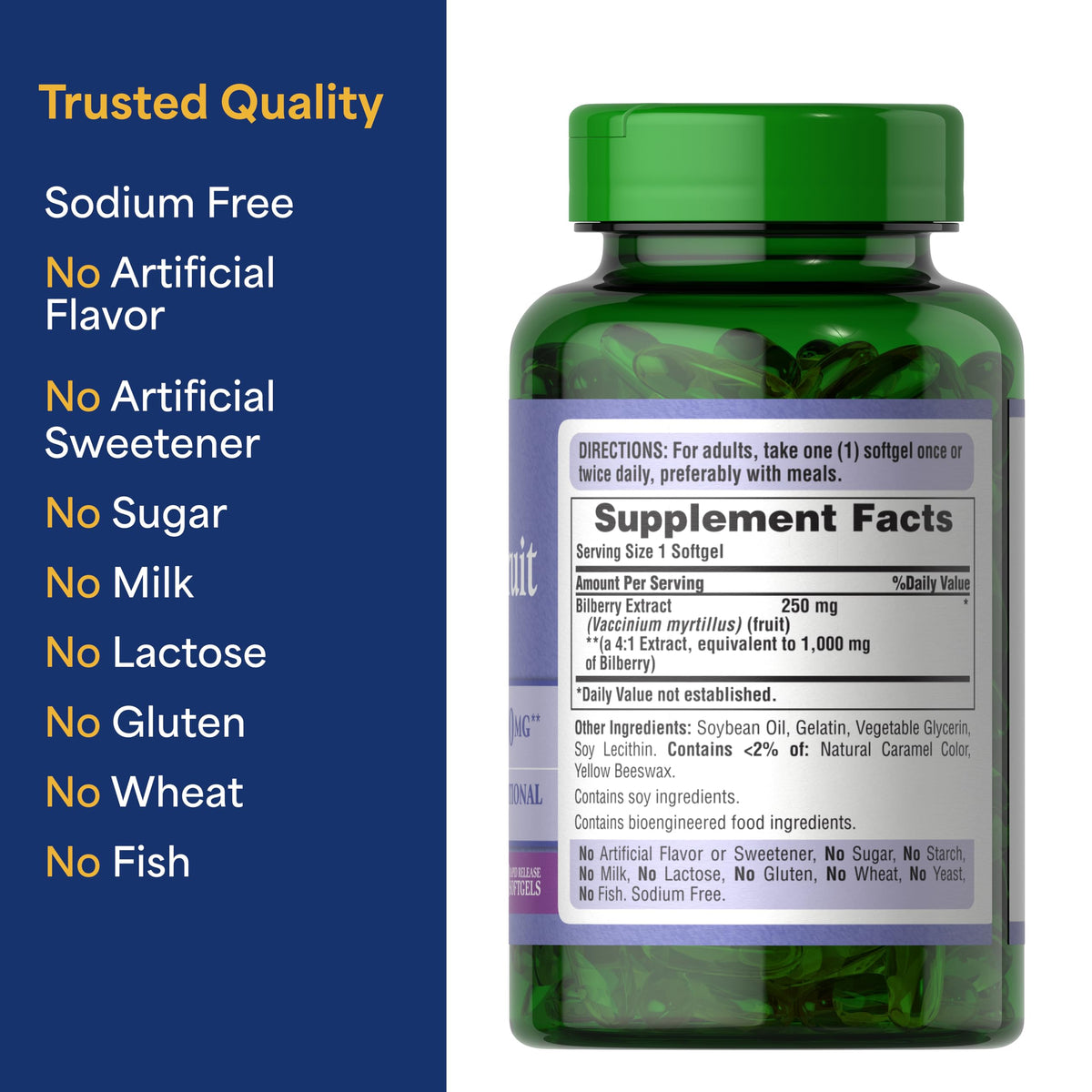 Puritan's Pride Extrait de Myrtille 250mg gélules en main