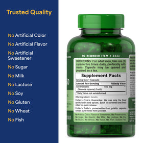 Puritan's Pride Extrait de Saw Palmetto 450mg capsules ouvertes