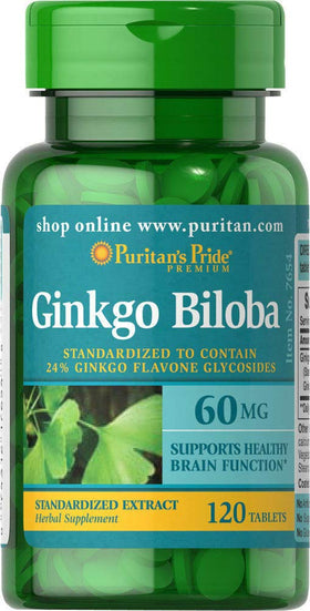 Puritan's Pride Ginkgo Biloba 60 mg 120 comprimés vue de face