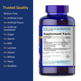 Puritan's Pride Huile de Poisson Omega-3 1400mg gélules sur un fond blanc