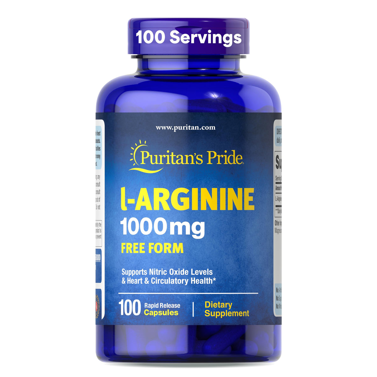 Puritan's Pride L-Arginine 1000mg flacon vue de face