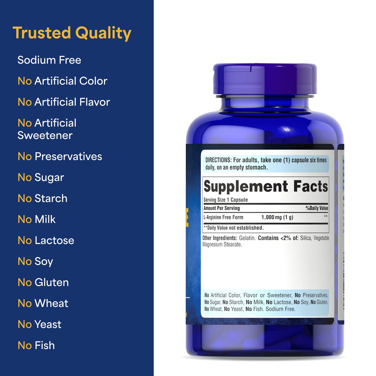 Puritan's Pride L-Arginine flacon avec des gélules à côté