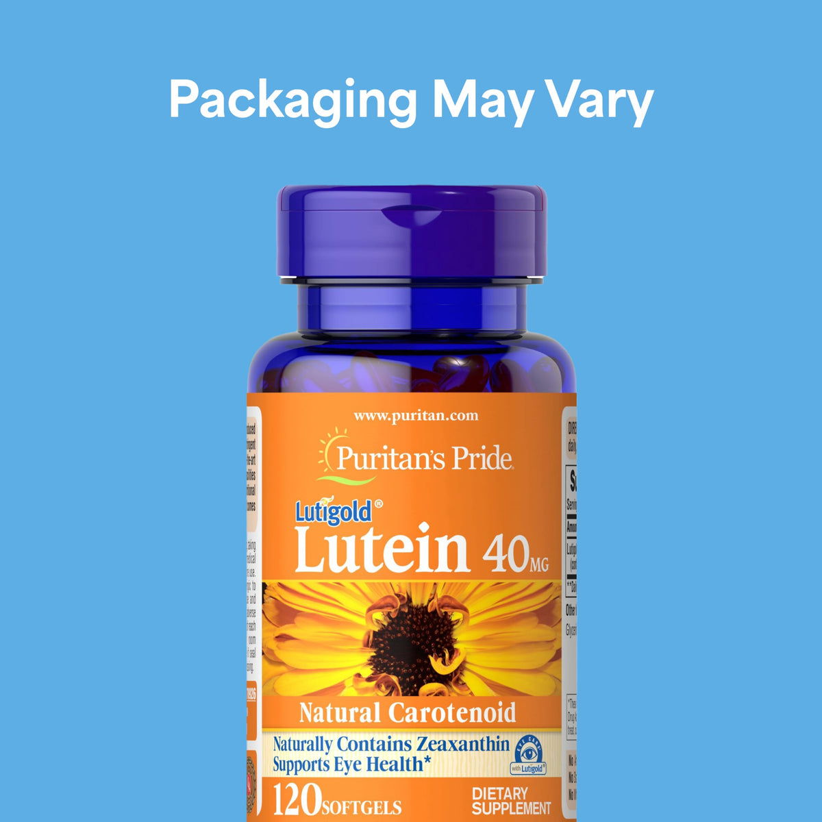Puritan's Pride Lutigold Lutein 40mg étiquette de la bouteille