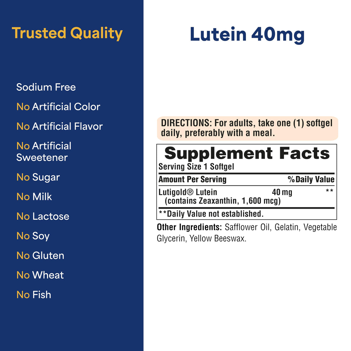 Puritan's Pride Lutigold Lutein 40mg gélules sur une table