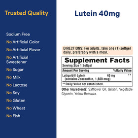 Puritan's Pride Lutigold Lutein 40mg gélules sur une table
