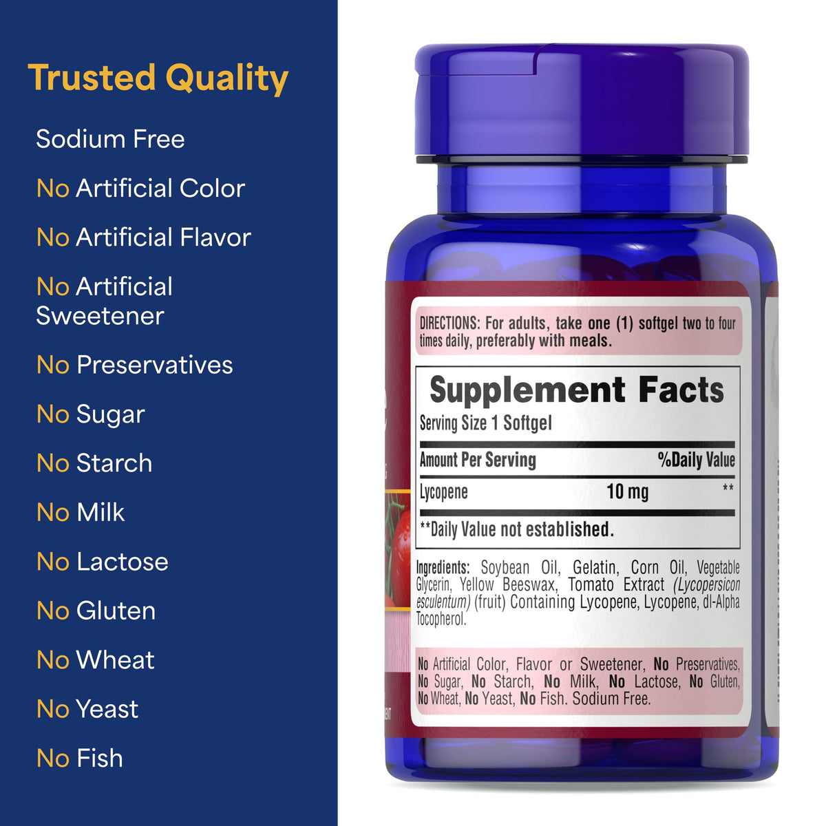 Puritan's Pride Lycopène 10 mg, gélules éparpillées