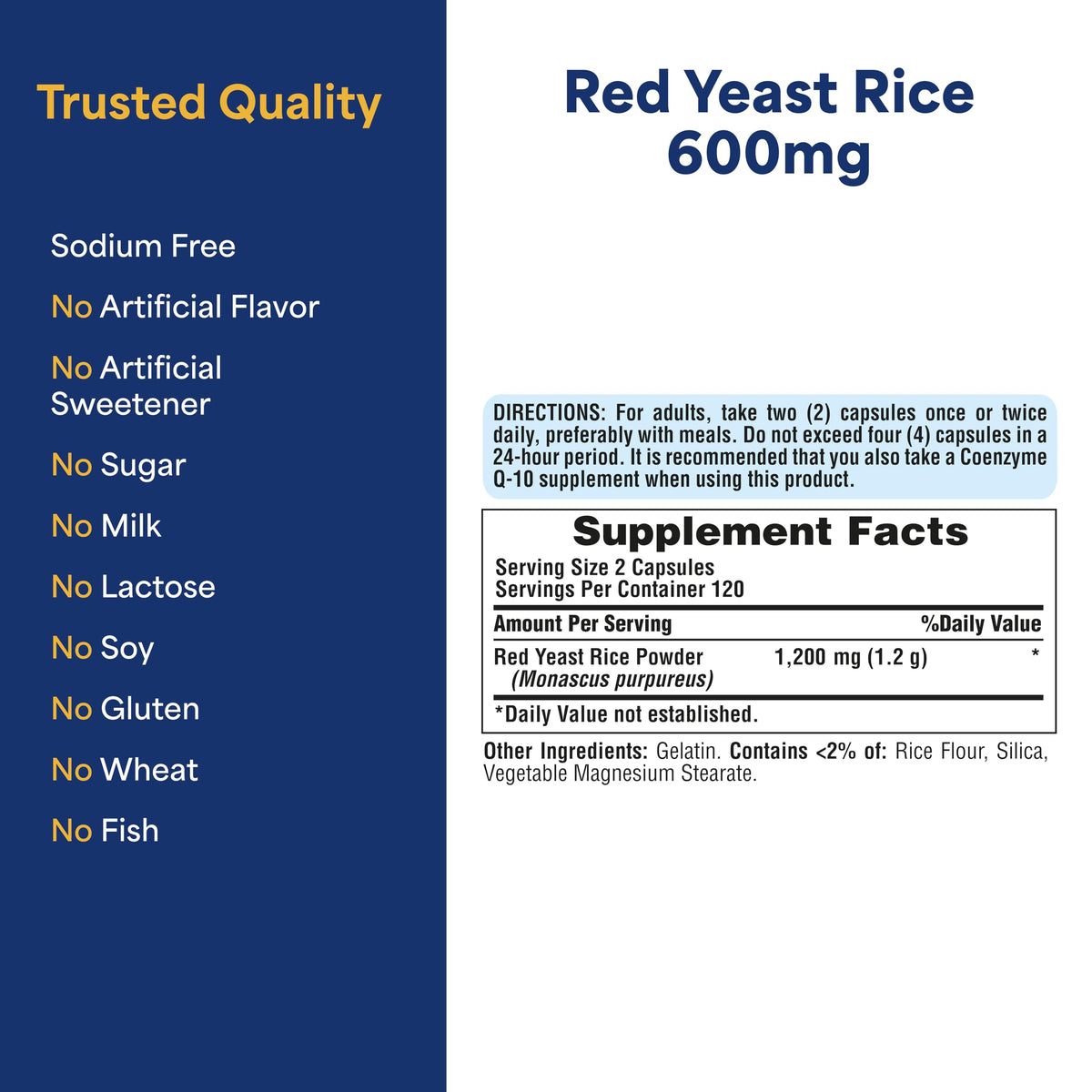 Puritan's Pride Red Yeast Rice 600mg capsules on a wooden table
