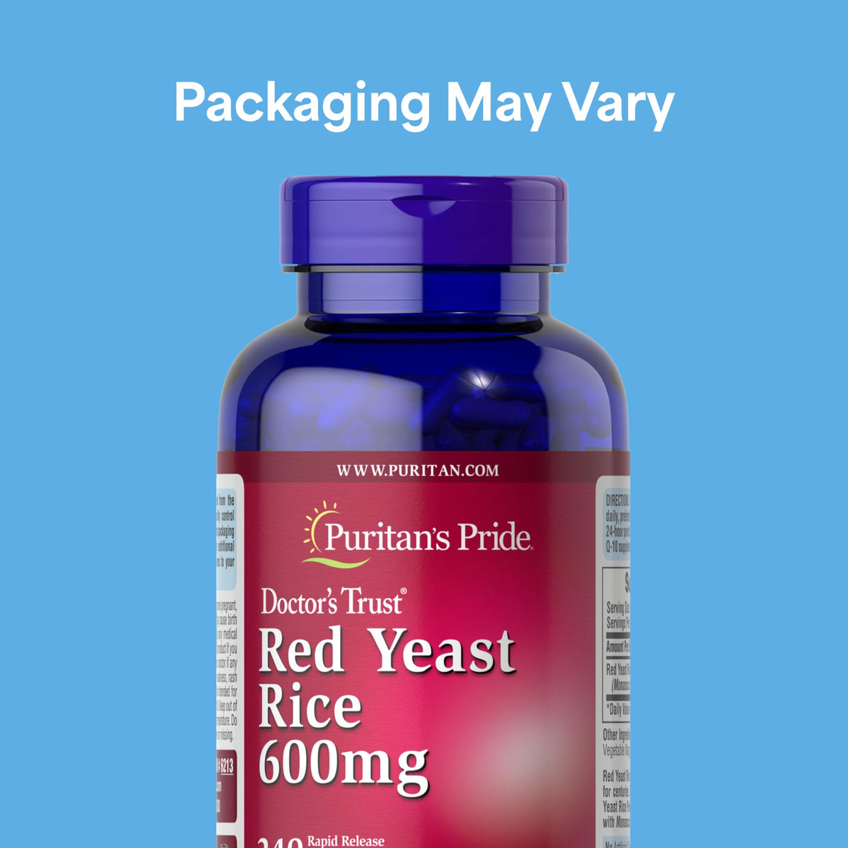 Puritan's Pride Red Yeast Rice 600mg packaging side view