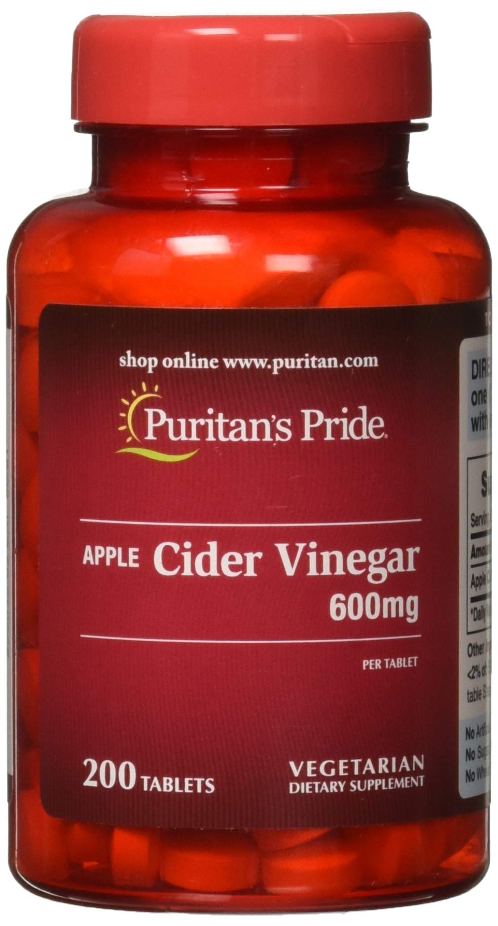 Puritan's Pride Vinaigre de Cidre 600mg comprimés 200 unités avant