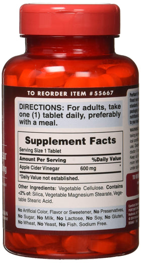 Puritan's Pride Vinaigre de Cidre 600mg comprimés 200 unités sur une table