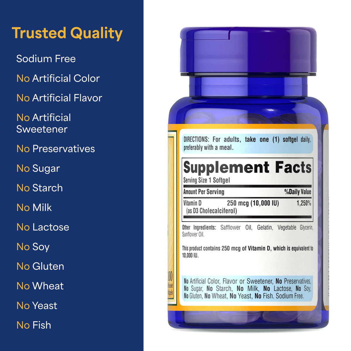 Puritan's Pride Vitamine D3 10 000 UI gélules avec étiquette