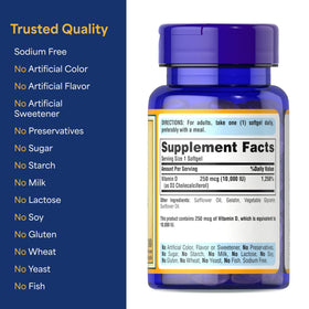 Puritan's Pride Vitamine D3 10 000 UI gélules avec étiquette