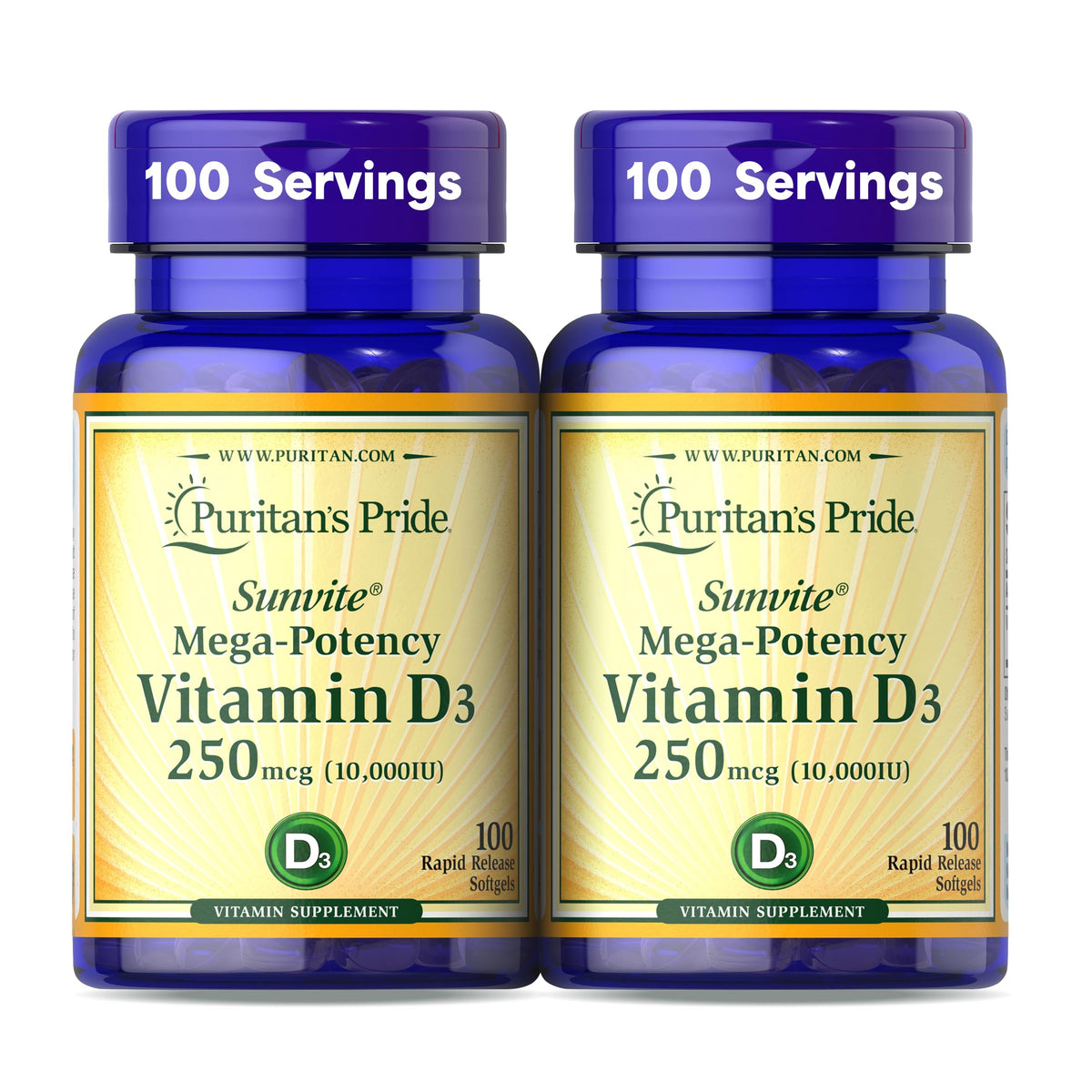 Puritan's Pride Vitamine D3 10 000 UI gélules molles avant