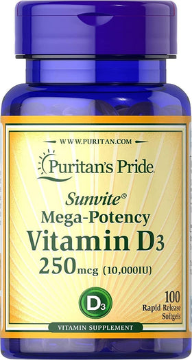 Puritan's Pride Vitamine D3 100 comprimés avant, vue de face