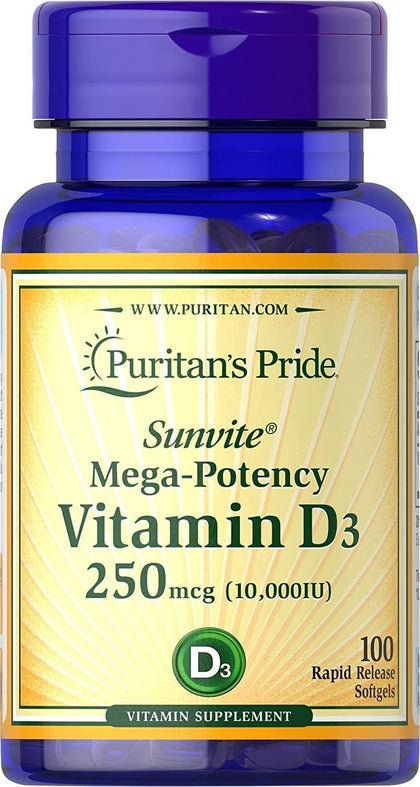 Puritan's Pride Vitamine D3 100 comprimés avant, vue de face