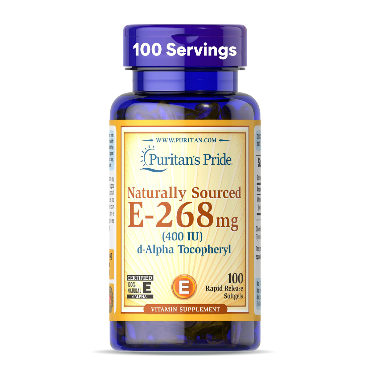Puritan's Pride Vitamine E 268mg gélules molles - vue avant