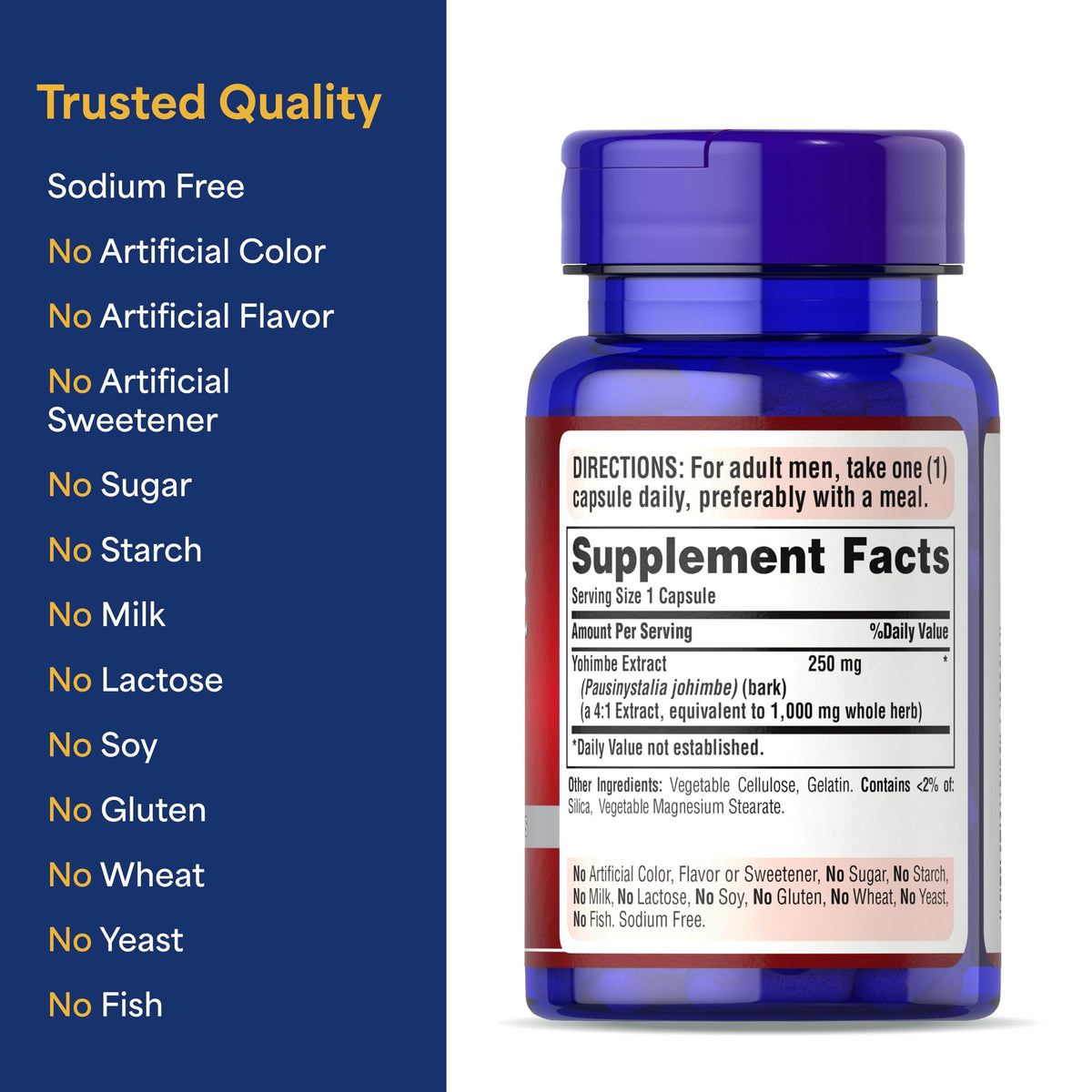 Puritan's Pride Yohimbe 250mg avec des ingrédients naturels