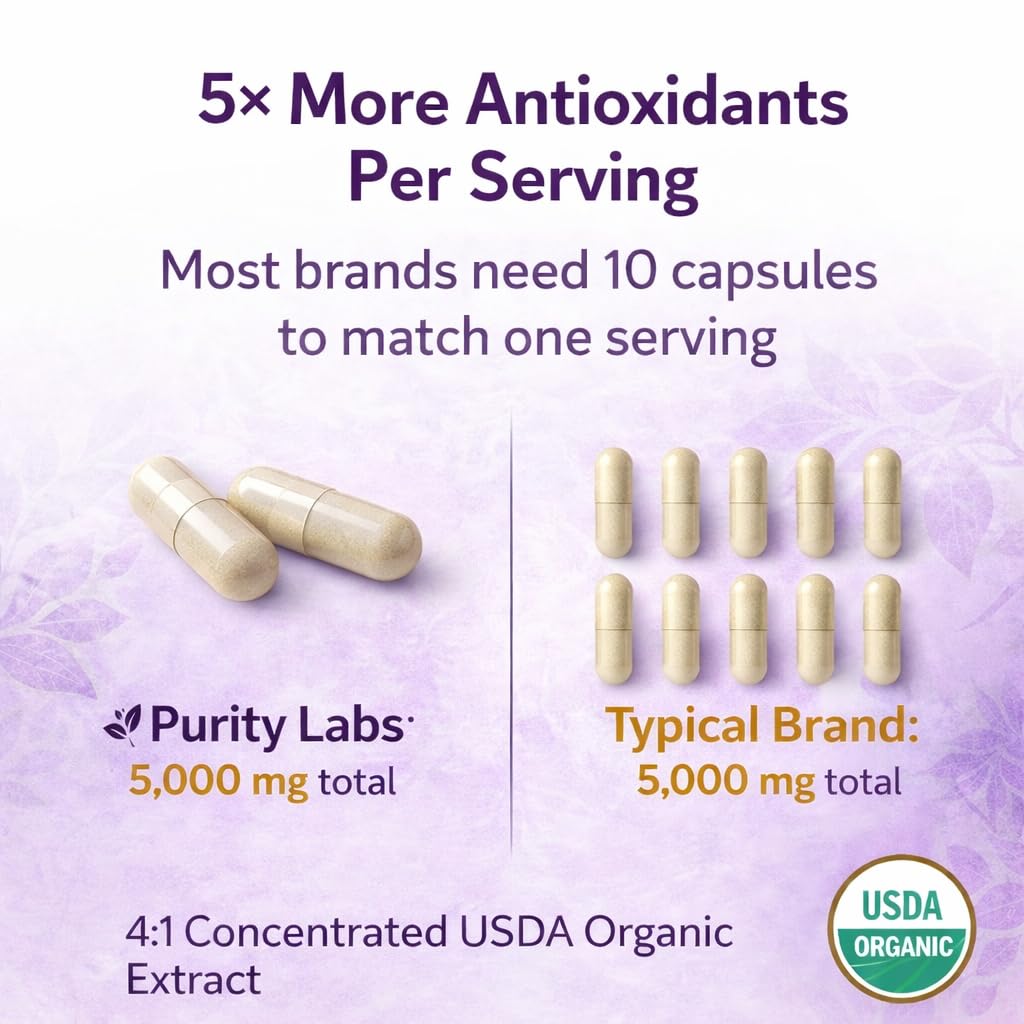 Purity Labs Complément Alimentaire Trans-Resvératrol 5000 mg capsules sur une table