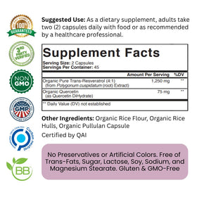 Purity Labs Complément Alimentaire Trans-Resvératrol 5000 mg contenu de la boîte