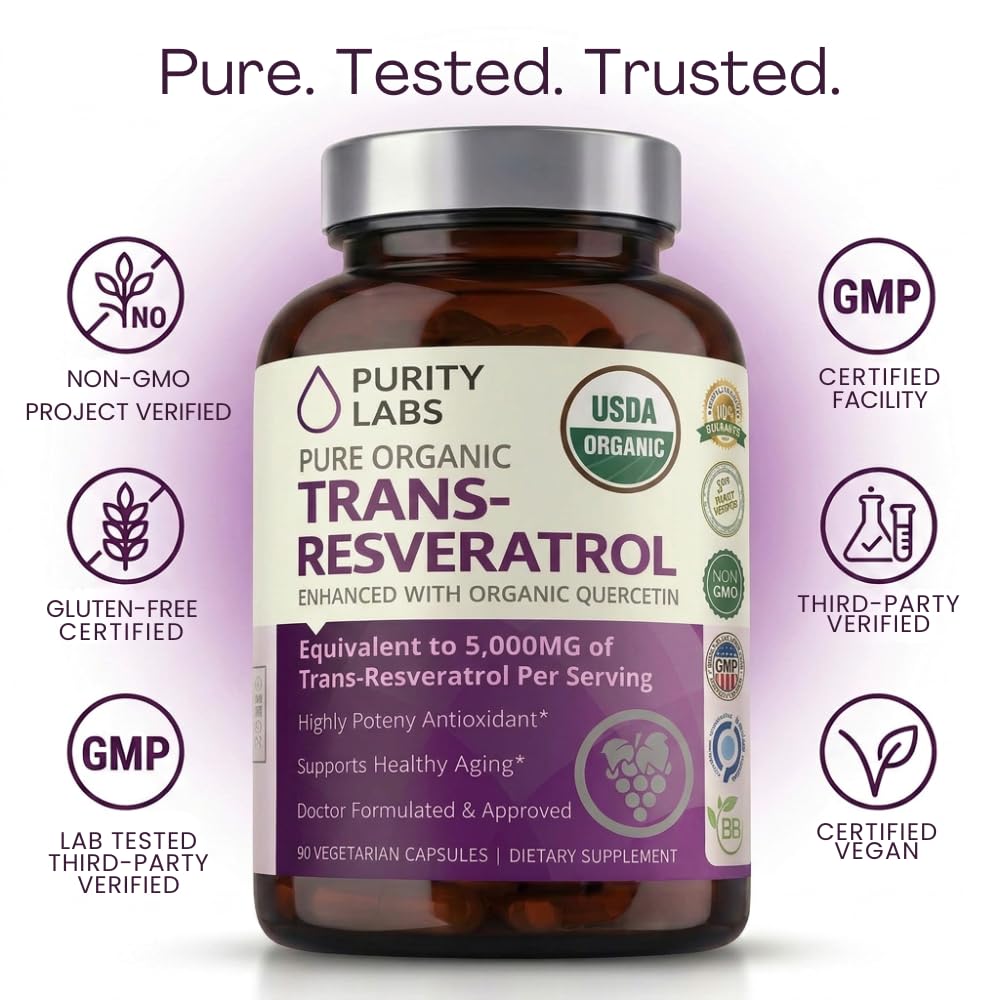 Purity Labs Complément Alimentaire Trans-Resvératrol 5000 mg en milieu naturel