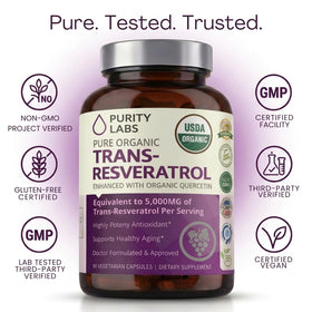 Purity Labs Complément Alimentaire Trans-Resvératrol 5000 mg en milieu naturel