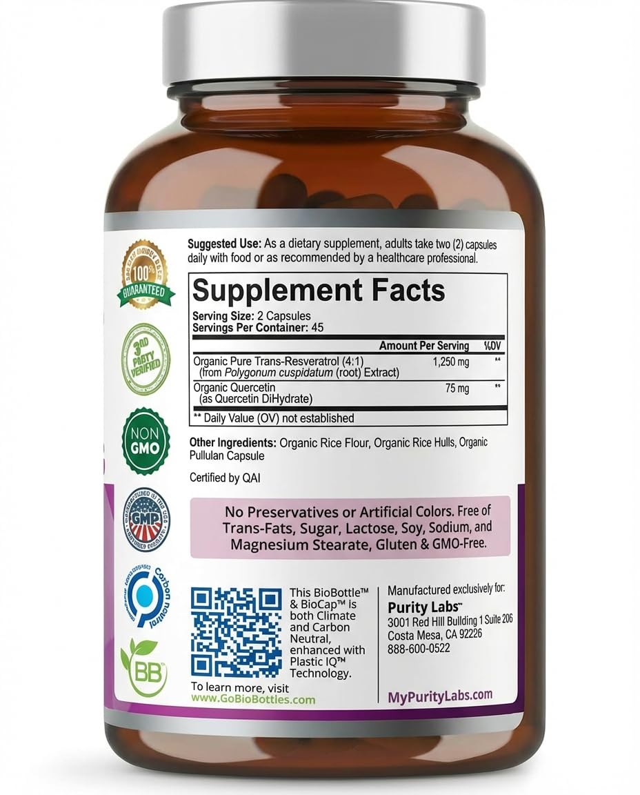Purity Labs Complément Alimentaire Trans-Resvératrol 5000 mg vue de haut