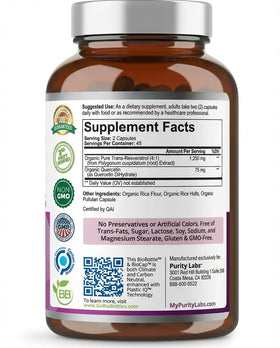 Purity Labs Complément Alimentaire Trans-Resvératrol 5000 mg vue de haut