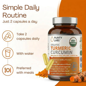 Purity Labs Curcuma Curcumine capsules végétales avec fond neutre