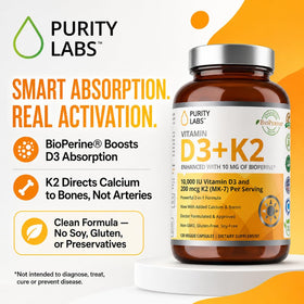 Purity Labs D3 K2 10000 UI 120 capsules avec d'autres compléments