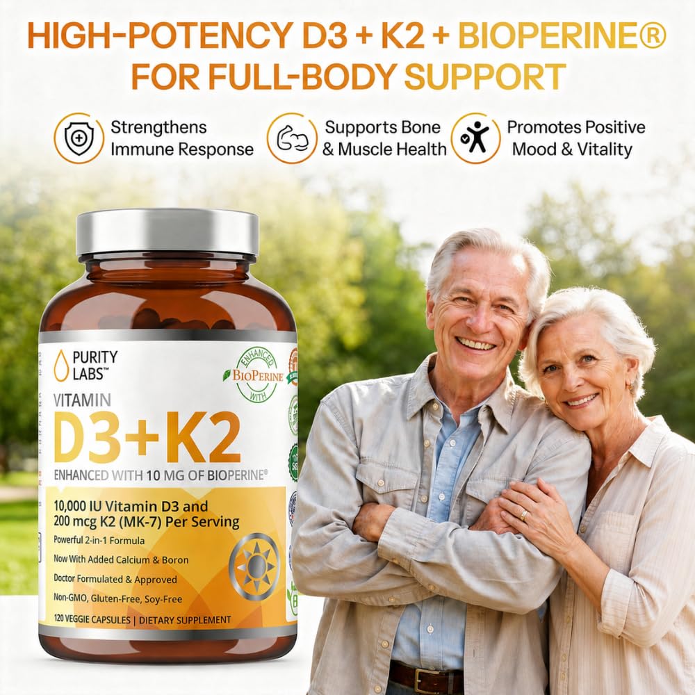 Purity Labs D3 K2 10000 UI 120 capsules côté