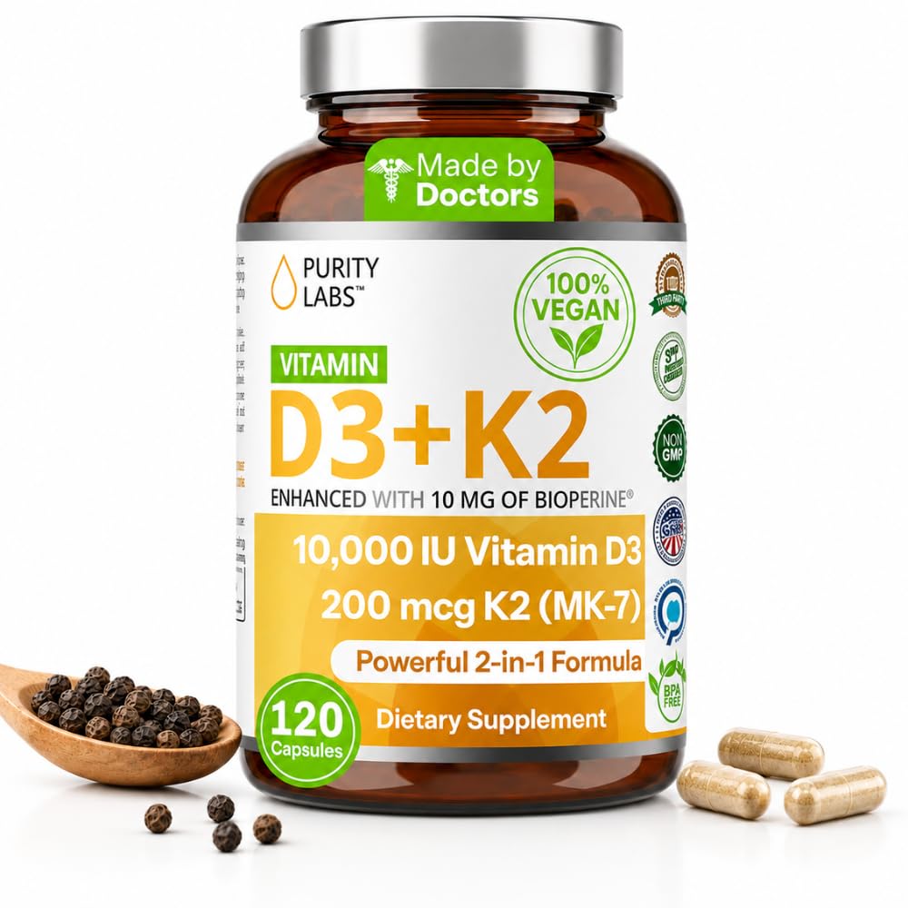 Purity Labs D3 K2 10000 UI 120 capsules vue de face