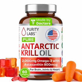 Purity Labs Huile de Krill Antarctique 2000mg, vue avant du flacon