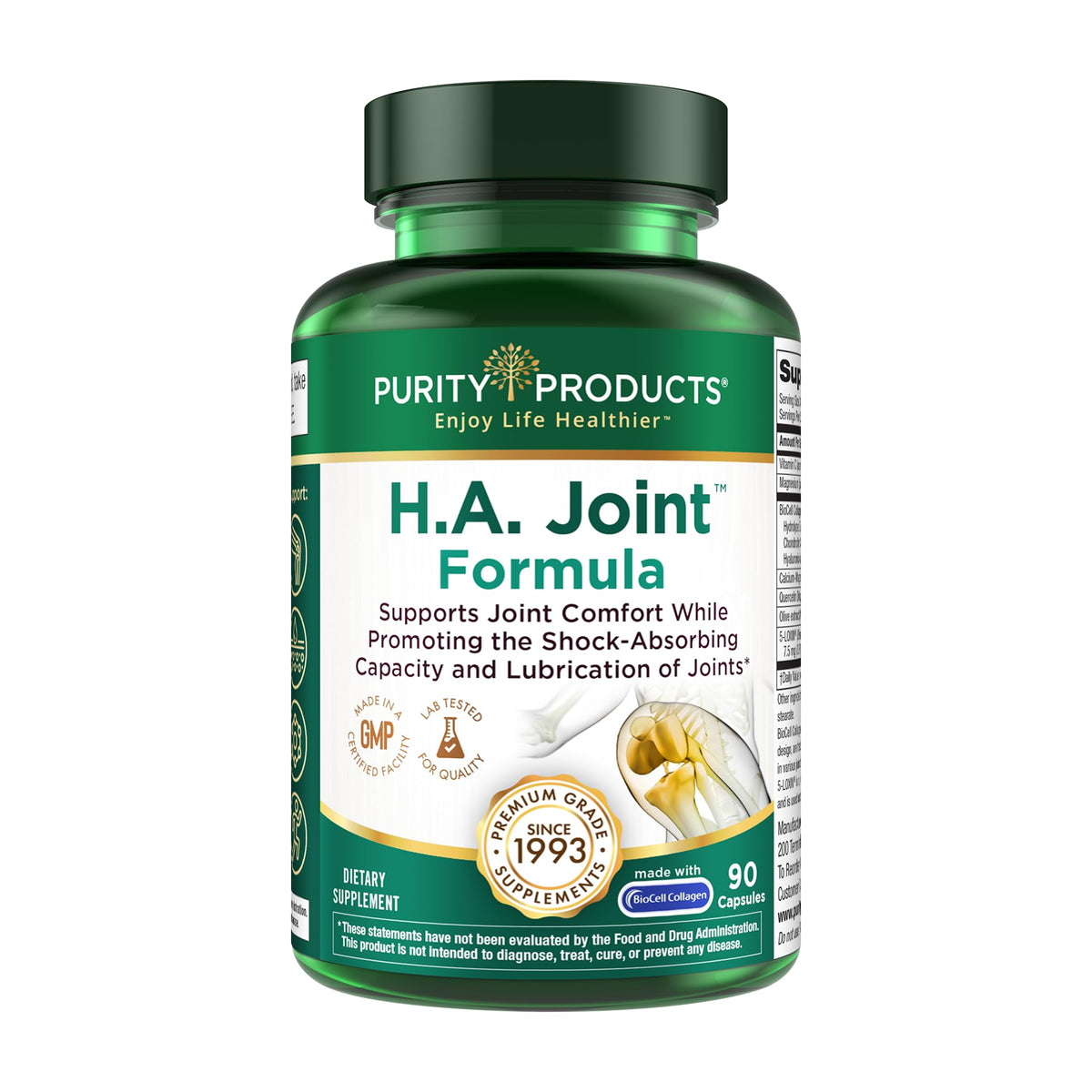 Purity Products Formule HA Articulaire 1000 mg, vue avant du flacon