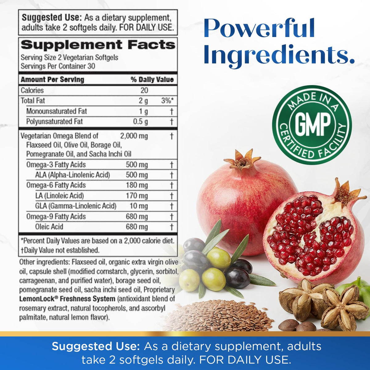 Purity Products Omega 3-6-9 5 en 1, détail des ingrédients