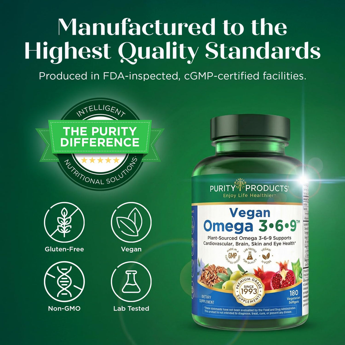 Purity Products Omega 3-6-9 5 en 1, présentation sur fond blanc