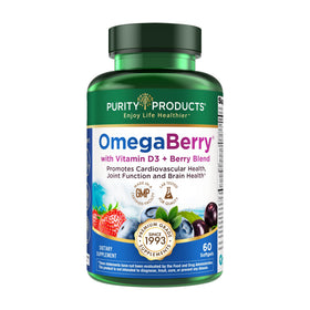 Purity Products OmegaBerry Huile de Poisson 1250 mg avant avec emballage