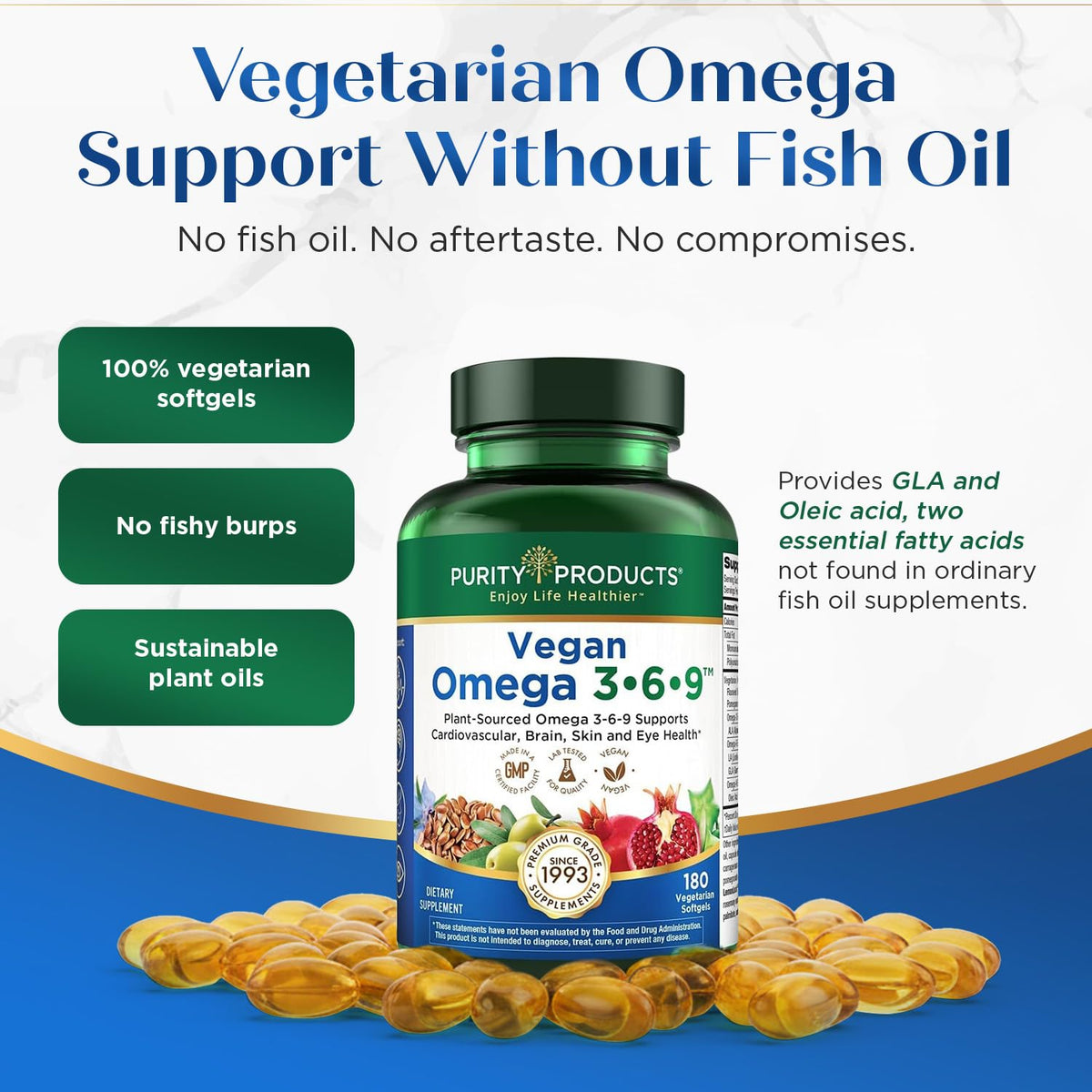 Purity Products Vegan Omega 3 6 9 avec huile de lin et grenade