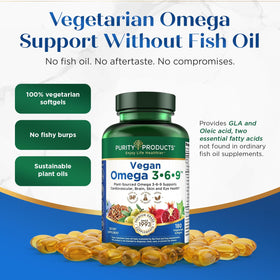 Purity Products Vegan Omega 3 6 9 avec huile de lin et grenade