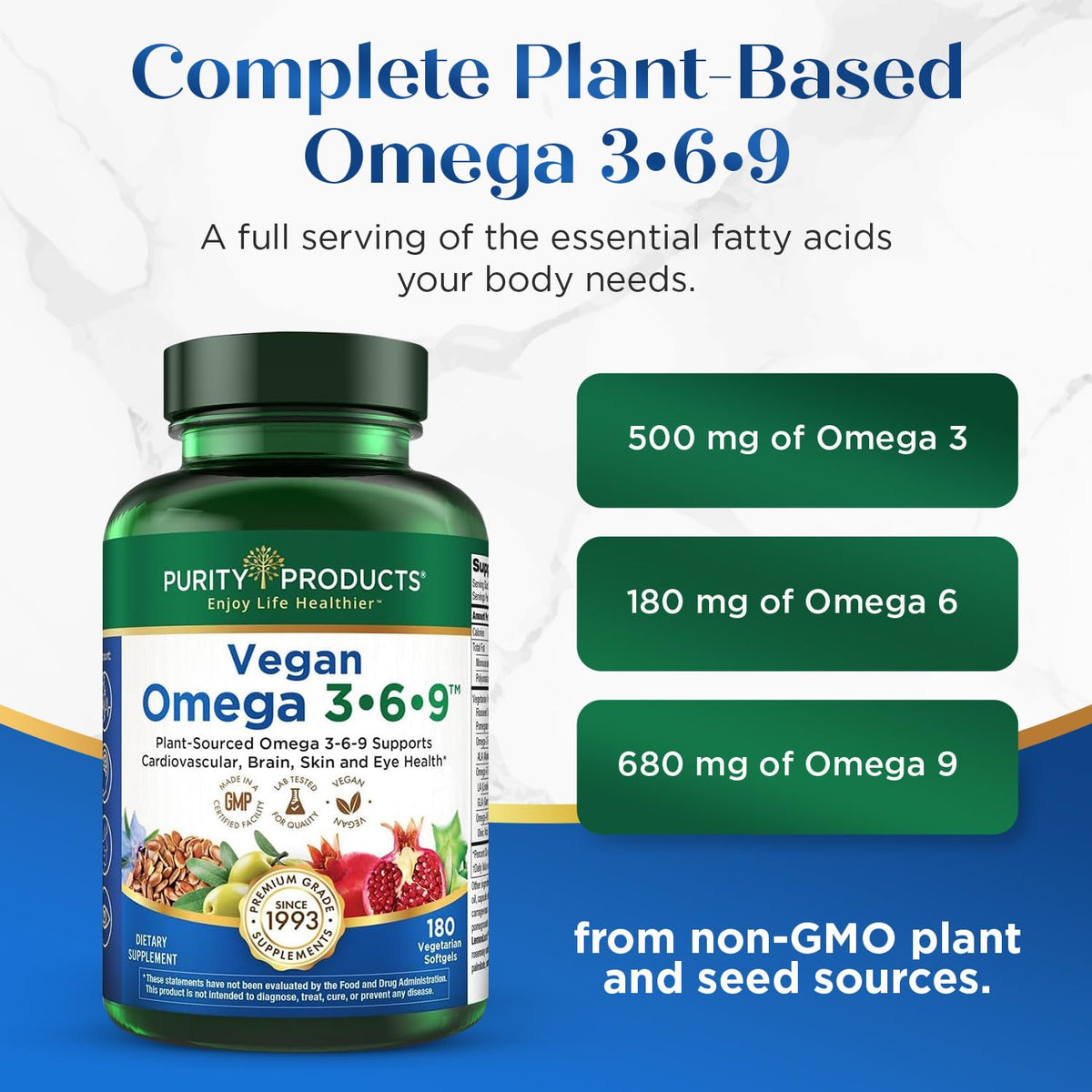 Purity Products Vegan Omega 3 6 9 supplément vue arrière