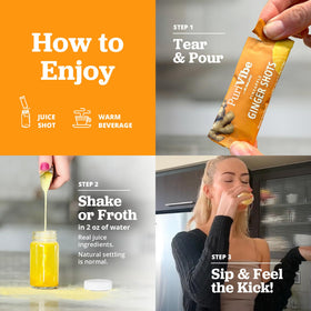 PuriVibe Ginger Shots ingredients list on the packaging