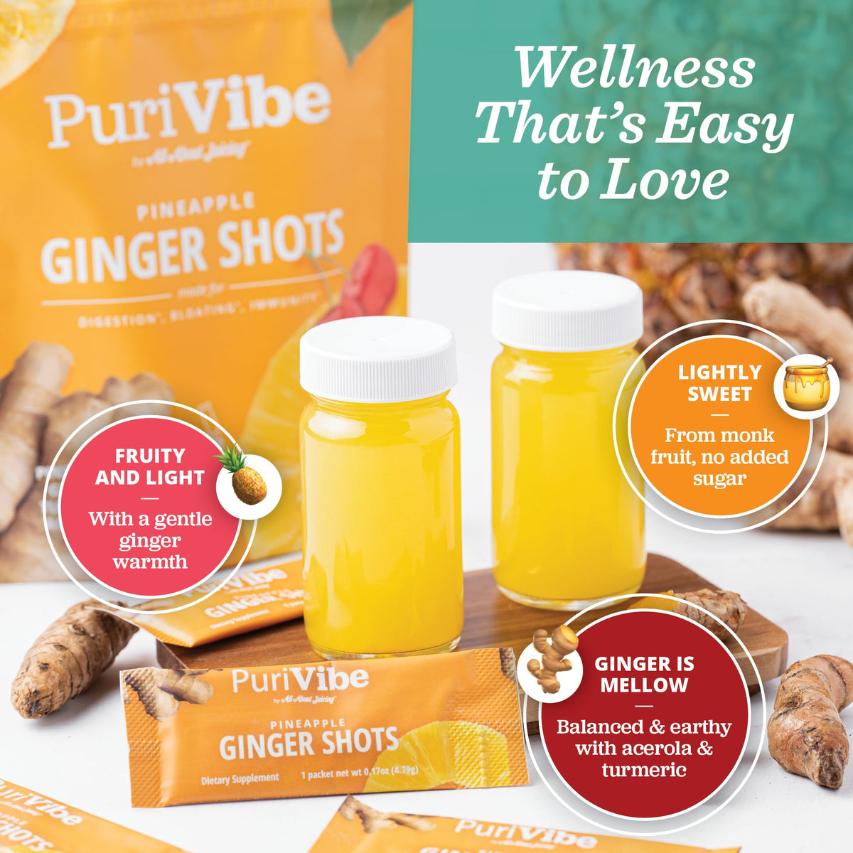 PuriVibe Ginger Shots powder mixed in a glass