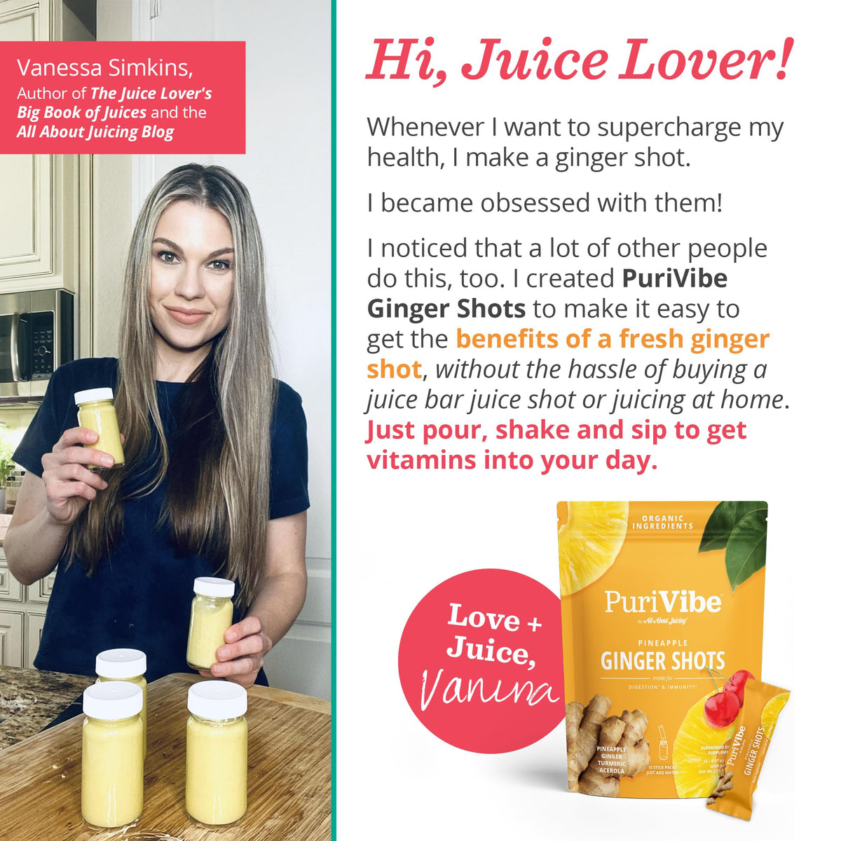 PuriVibe Shots Ananas Curcuma sachets sur une table